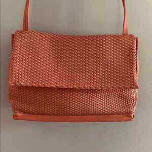 Chic Coral Woven Shoulder Bag